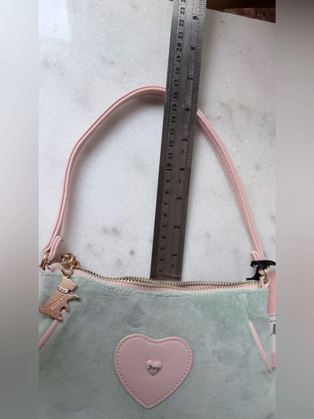Juicy Couture Mint and Pink Embroidered Crest mini Bag Scottie dod